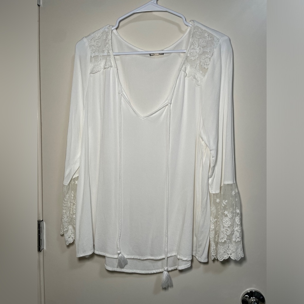 Fairy Renaissance Fair Country Bohemian Festival Lace White Blouse XL  Eyeshadow